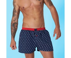 Unabux Boxershorts ANKERMAN, dunkelblaue Shorts mit weissen Ankern und rotem Bund