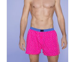 Unabux Boxershorts PINK HEARTS, pinke Shorts mit weissen Herzen und blauem Bund